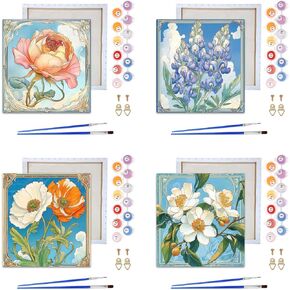 Reofrey Framed Paint by Numbers Kit for Adults & Beginner - 4Pcs 8x12Inch Canvas Island Flower Paint by Numbers - Educational & Creative Art Set for Beginners - Perfect for Home Wall Decoration
