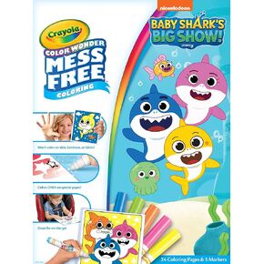 Crayola Baby Shark Color Wonder Set, 24 Mess Free Coloring Pages & 5 Markers, Gift for Kids, Age 3, 4, 5, 6 [Amazon Exclusive]