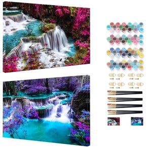 Bygons 2 Pack Paint Paint by Truments with Frame ، Mandscape - Waterfall Scenery Diy Acrylic Pion