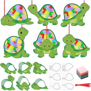 Motipuns 24 Sets Turtle Craft Kit Ocean Suncatcher Tissue Paper Craft DIY Summer Party Decoration Make Your Own Turtle Hanging Ornaments Under The Sea DIY Art Classroom Home Fun Activities, 6 Styles