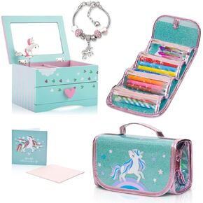مجموعة هدايا Amitié Lane Itsy Unicorn - العلامات المعطرة بالإضافة إلى مربع المجوهرات الموسيقية للفتيات - هدايا يونيكورن للفتيات - هدايا عيد ميلاد الفتاة لمدة 5 سنوات وأعمار 6 7 8-10