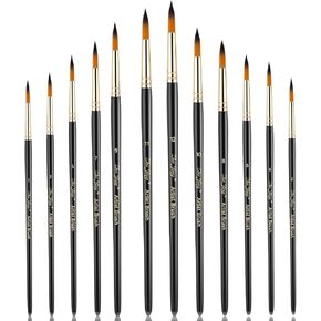 12Pcs Round Paint Brushes for Acrylic Painting Water Color Paintbrushes for Watercolor Paintbrush Basic Set for Gouache, Ink, Tempera Artist Painting