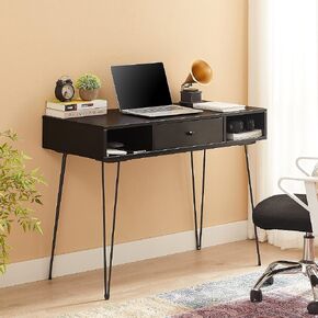 VECELO 39.3" Home Office Work Table with Drawers,Computer Desk with Hairpin Leg for Writing/Study,Classic Black