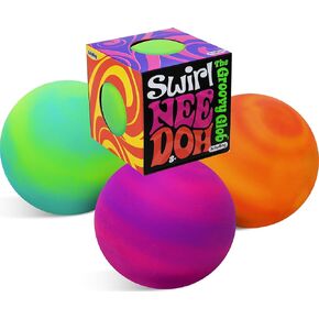 Nee-doh schylling دوامة Groovy Glob! كرات الإقرار المقطوعة ، الممسحة ، الإجهاد الممتد النيون الأصفر/الأخضر ، البرتقالي/الوردي واللون الأرجواني/الوردي باقة مجموعة هدايا كاملة - 3 عبوة