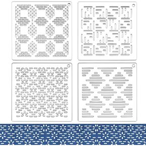 BENECREAT 4Pcs Acrylic Sashiko Stencil, Line Grid Square Embroidery Tool Drawing Line Template for Hand Quilting and Embroidery, 3mm Thick