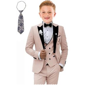 Kids Tuxedo Suit for Boys Slim Fit Wedding Outfit Boys Formal 5 Piece Suit Set