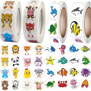 2000pcs ملصقات الحيوانات ، 1 بوصة 32 أنماط لطيف جولة البحر المحيط الأرض المعلم للحيوانات مكافأة الملصقات التحفيزية ملصقات التدريب على القعادة اللوازم المدرسية للأطفال