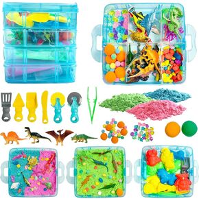 Agentlan Sensory Bin ، Dino & Ocean Sensory Sand ، Dino & Ocean Sensory Toys مع الرمال المسرحية للأولاد والبنات الصغار ، صندوق رمال هدايا أطفال للسن 3 4 5 6 7 8