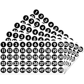 20 Sheets 1-50 Dot Number Stickers, 1 Inch Waterproof Black and White Numbers Sticker for Home,Office,Classroom,Inventory Items Sorting Management