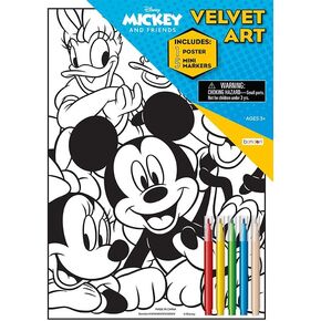Bendon Mickey Mouse Velvet Art Poster Kit | ملصق ميني ماوس | ميكي والأصدقاء تلوين | ملصق ديزني | تلوين ديزني | 5 علامات صغيرة | مرخص رسميا