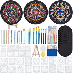 Webeedy 72 PCS Mandala Mandala Dotting أدوات الطلاء أدوات الطلاء DOT التي تم تعيينها للطلاء Mandalas مع الدهانات الأكريليك والاستنسل القابلة لإعادة الاستخدام ، Mandala Art Kit Decor Decor