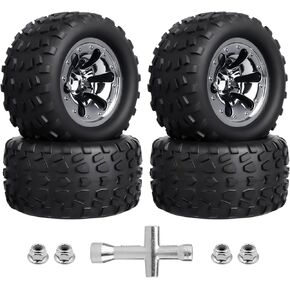 Pre-Glued Monster Truck Wheels and Tires Chrome-Plated for 1/10 Traxxas Stampede Rustler VXL 2WD Hoss 4x4 Redcat Volcano EPX Pro RC Truck Brushless 3S 4S(Style C)