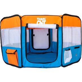 Travel Cat Portable Cat Tent - Pet Plate Plate Date القابلة للطي للقطط الداخلية والخارجية والكلاب الصغيرة وما إلى ذلك - خيمة قابلة للطي 16 "× 29" مع سوستة ، باب الغلاف وألواح شبكية مقاومة للخدش