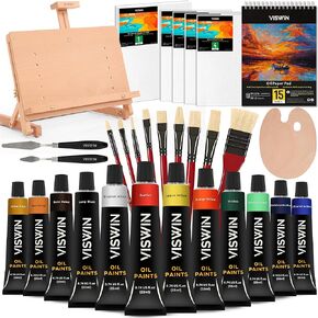 VISWIN Deluxe Oil Paint Set with Beech Wood Easel Box, Advanced Painting Kit with Paint Brush, Canvas, Palette, Oil Cup, Brush Washer, Pencils & More Art Supplies, Painting Set for Adult, Kid, Artist