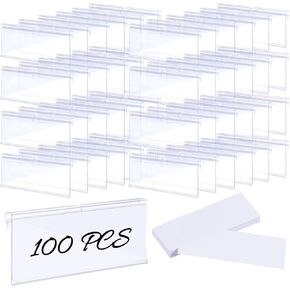 100 PCS حاملي الملصقات البلاستيكية الشفافة لعلامة أسعار التجزئة على الرف السلكية ، ملصقات سلة سلة مع إدراج الورق ، ملصقات لصناديق التخزين ، حامل عرض البضائع للسوبر ماركت