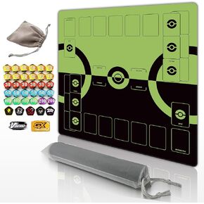 لعبة Trading Card Game Playmat-حصيرة مدرب ثنائية اللاعبين مع 37 عدادات الأضرار وحقيبة التخزين المهنية (أحمر)