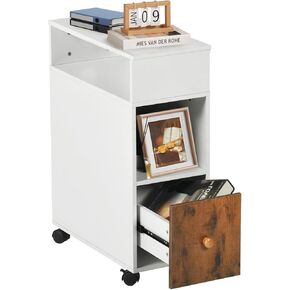 FurnitureR Mobile File Cabinet, Rolling Vertical Filing Cabinet with Drawer & Dual-Sided Storage Shelves, Wooden File Organizer on Wheels for Home Office, White/Brown