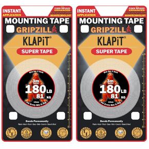 KLAPIT SUPER TAPE - GRIPZILLA 3 METER HUBERT DUBLE DUBLE -SIDED TAPE | يحمل 180 رطل/81 كجم | لاصق مملوء بالألياف ، مقاوم للماء ، خالي من البقايا ، لاصق قوي للجدران ، الاستخدام الداخلي والخارجي DIY (حزمة 1 جهاز كمبيوتر)