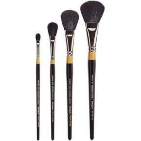 Kingart B-098 Premium 4 PC. سلسلة الذهب 9275 الأصلية ، مجموعة فرشاة Mop البيضاوي ، الشعر الاصطناعي الأسود الناعم للاكريليك ، الزيت ، الطلاء بالألوان المائية ، مقبض قصير ، 4 أحجام الفرش: 1/4 "، 1/2" ، 3/4 "، 1"