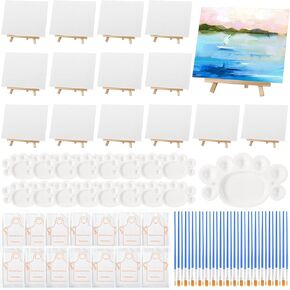 لوحات قماشية 104 PCS مع مجموعة EASEL للطلاء ، ألواح قماش مقاس 8 × 10 بوصات ، و 9 بوصات من الحامل الخشبي ، والفرش ، وألواح للزيوت أكريليك ، الحرف ، حفل عيد ميلاد ،