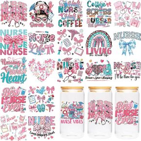 Mom UV DTF Cup Wraps - 20 ورقة Mama UV DTF نقل ملصقات نقل ، القوس الوردي UVDTF كوب ليف لزجاج القدح ، ملصق نقل للماء ، هدايا DIY الإبداعية لأمي
