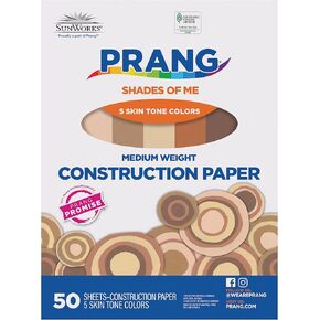 Prang (سابقًا Sunworks) ظلال ورقة البناء ، 5 ألوان متنوعة لون البشرة ، 12 "× 18" ، 50 ورقة