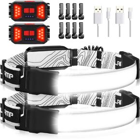 Hopedone Rechargeable Headlamp, 230°Wide-Angle 1000 Lumens Headlamp Flashlight with Red Taillight 3 Light Modes Lightweight LED Head Lamp Adjustable Waterproof Head Light for Running Cycling 2 Packs