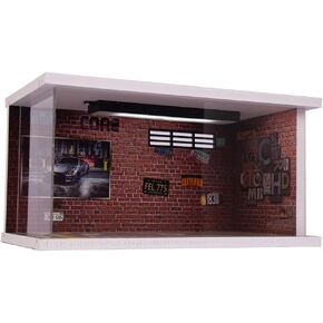 1/24 عرض المقياس CASE CAR CAR MARAGE مع ضوء LED وغطاء أكريليك PVC أكريليك دييكاست سيار العرض حالة 1 مساحات وقوف السيارات الجدار الأحمر