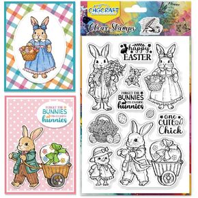 CHGCRAFT Easter Bunny Clear Stamps Realistic Rabbits Basket Butterfly Transparent Silicone Stamps Silicone Clear Stamp Seals for Cards Stamps Making DIY Scrapbooking Photo Journal Album