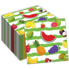80 قطعة من المناديل الصيفية لحفلات الفاكهة - Tutti Frutti Watermelon ، الفراولة ، والمناديل الورقية التي يمكن التخلص منها للليمون للديكور المداري ، وأعياد الميلاد ، والشواء ، والاستحمام الصغير