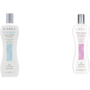 BioSilk for Dogs Puppy Shampoo & Danngling Defender Bundle ، 12 fl Oz لكل | شامبو بلا دموع للجرى ، شعر مستلقي الشعر للكلاب | صنع في الولايات المتحدة