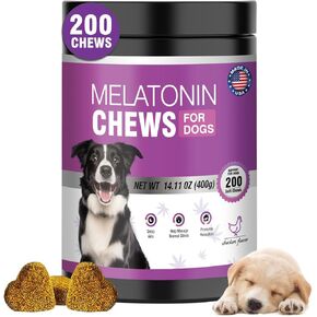 تهدئة الميلاتونين للكلاب ، 200 Pet Pets تهدئة لعلاج حبوب منع الحمل نوم للنوم الجرو لدغات الميلاتونين لدعم الإجهاد ، والقلق القلق ، والفصل للكلاب الصغيرة والكبيرة (نكهة الدجاج)