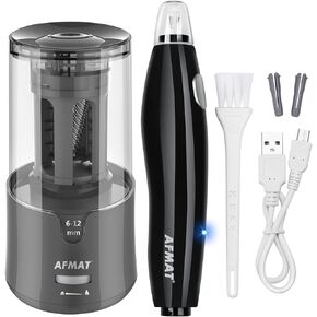 Afmat Electric Pency Sharpener لأقلام الرصاص الملونة ، التوقف التلقائي ، طقم Electric Super Sharp & Fast ، Afmat Electric ، 140 إعادة تعبئة ممحاة ، محايات كهربائية قابلة للشحن للصياغة ، الرسم ، الحرف ، الفنون