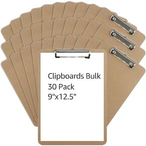 Mivide Clipboards ، 30 Pack Hardboard Office Wood Clipboboards Bulk ، حافظة حجم الحرف مع مقطع منخفض المظهر ، حافظة مع تعليق للفصل الدراسي ، المدرسة ، المنزل ، إمدادات المكتب