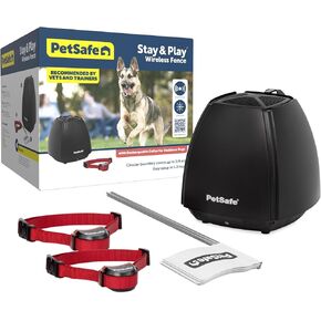 PetSafe Stay & Play Wireless 2-Dog Fence for Stubborn Dogs – No Wire – Covers 3/4-Acre Yard – for Pets 5 lb. and Up – Portable – from The Parent Company of Invisible Fence Brand