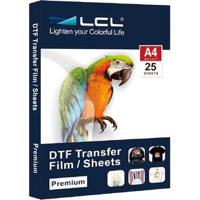 LCL 25 Sheets DTF Transfer Film Paper A4 (8.4 "× 11.7") أوراق المعالجة ، ورقة نقل حرارة الحيوانات الأليفة لجميع طابعات DTF الطباعة المباشرة على القمصان T.