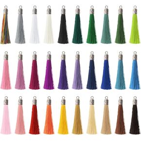 Create idea 120pcs Keychain Tassel Pendant with Metal Cap for Earring Bracelet Necklace DIY Projects Craft Jewelry Making Supplies Colorful Silky Tiny 30 Colors