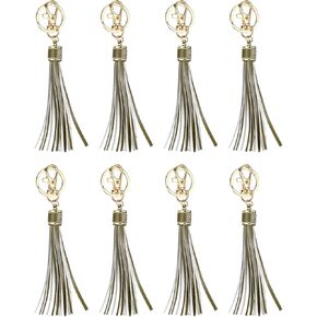 UXCELL 8PCS PU LEATHER LEATHER ، 6 بوصات سحر شرابة مفاتيح شرابة السحر مع حلقات رئيسية لصنع المجوهرات ، حقيبة اليد ، الحرف اليدوية ، أحزمة الهاتف (القهوة الخفيفة)