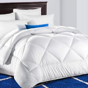 Tekamon All Season King Comforter Soft Quilted Down Couvet Insert مع علامات التبويب الزاوية الصيفية التبريد 2100 ، مجموعة فنادق رقيقة عكسية ، Snow White ، 88 × 88 بوصة