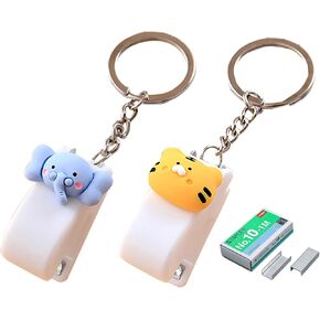 Mini Desktop Staples, 2 Pcs Tiger and Elephant Design Stapler for 10 Sheets Capacity with 1000 Pcs No.10 Staples