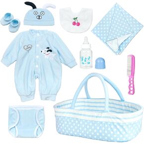 Pedolltree Reborn Baby Baby Dolls ملابس صبي ملحقات ملابس زرقاء جرو 9 أجهزة كمبيوتر مثبتة لليلاثقة من 17-20 بوصة من جديد دمية حديثي الولادة مع زرقاء النقطة السفلي