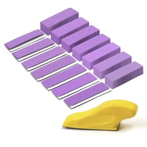 70 Sheets Micro Detail Sander Paper Kit,3.5"x 1"Hand Sanding Block for Small Projects Wet Dry Hook & Loop Alumina 80 to 600 Grit Sandpaper for Wood Crafts,Tight Narrow Spaces Metal Finishing