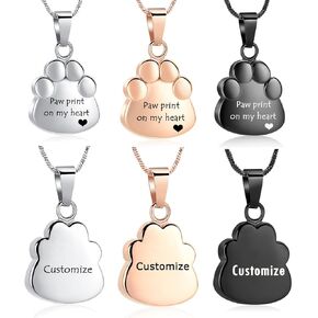Yinplsmemory Paw Print Urn Necklace for Ashes for Pet Cremation Jewelry for Dog/Cat Ashes Keepsake Necklace Memorial Ash Holder