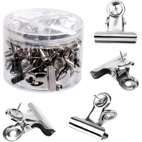 30pcs Push Pins Clips, Thumb Tacks Bulldog Clips with Pins Metal Pushpin Holder Bulletin Board Cork Board Accessories for Home Office Cubicle Wall Use (Rose Gold)
