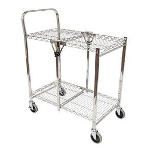 LUXOR WSCC-2 Two-Shelf Collapsible Wire Utility Cart with Wheels, Push Heavy Duty,Holds 200 Pounds and Folds Up for Storage, 37"W x 18.25"D x 30.5"H