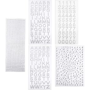 5 Sheets Grad Cap Decoration Set Glitter Alphabet Letter Stickers Gemstone Border Stickers with Self-Adhesive Rhinestone Numbers for Graduation Cap Crafts Supplies (Silver)