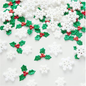 160PCS Mini/Small/Miniature Christmas Decorations for DIY Crafts Include Resin Charms Snowflakes&Holly Leaves Berries, Christmas Floating Vase Filler, Xmas Ornaments Decor for Wreath Tree Gift Tag