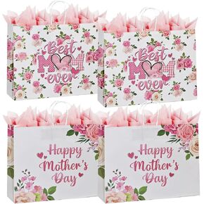 Colodeol 4 PCS 12.8 "أكياس هدايا عيد الأم مع ورق الأنسجة ， حقيبة يوم أمهات كبيرة مع مقابض الأمهات الأزهار معالجة أكياس الحلوى لأمي جدة زوجة النساء