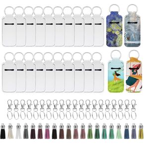 60pcs Sublimation Chapstick Holder Blanks, Bulk Neoprene Lip Balm Holder Keychain, DIY Sublimation Blanks Products with Key Chain and Fringe each 20pcs