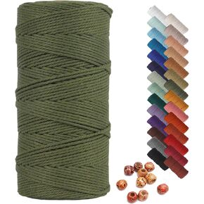 Macrame Cord 2mm x 220 Yards Army Green,Natural Cotton Macrame Rope 4 Strands Twisted Macrame Cotton Cord for Wall Hanging,Cotton Rope Macrame 2mm Twine for Crafts,Bakers Twine, Gift Wrapping Twine